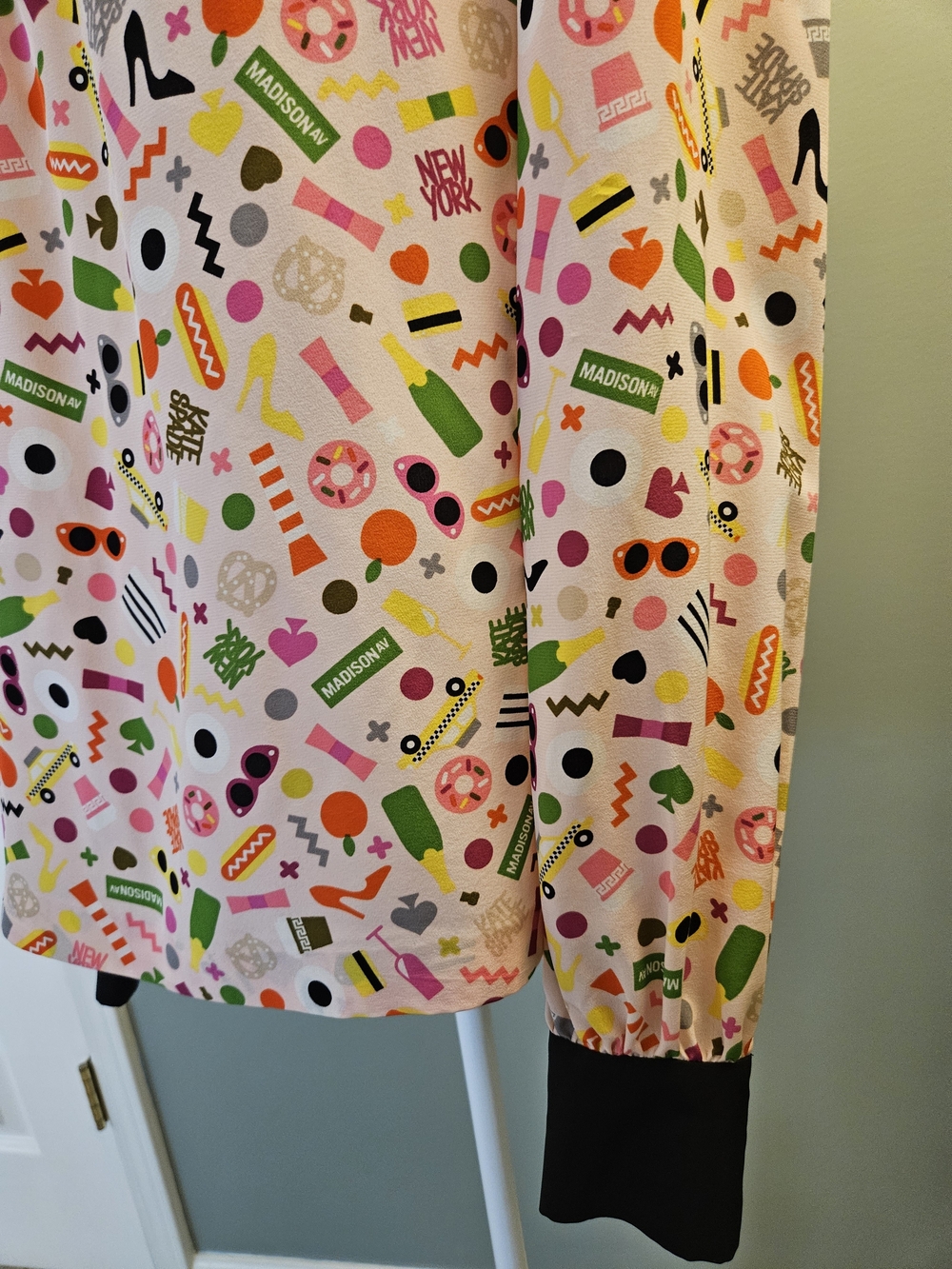 Kate Spade NY Pink Multicolor Graphic Long-Sleeve Silk Blouse with Collar Size 8 - Picture 7 of 15